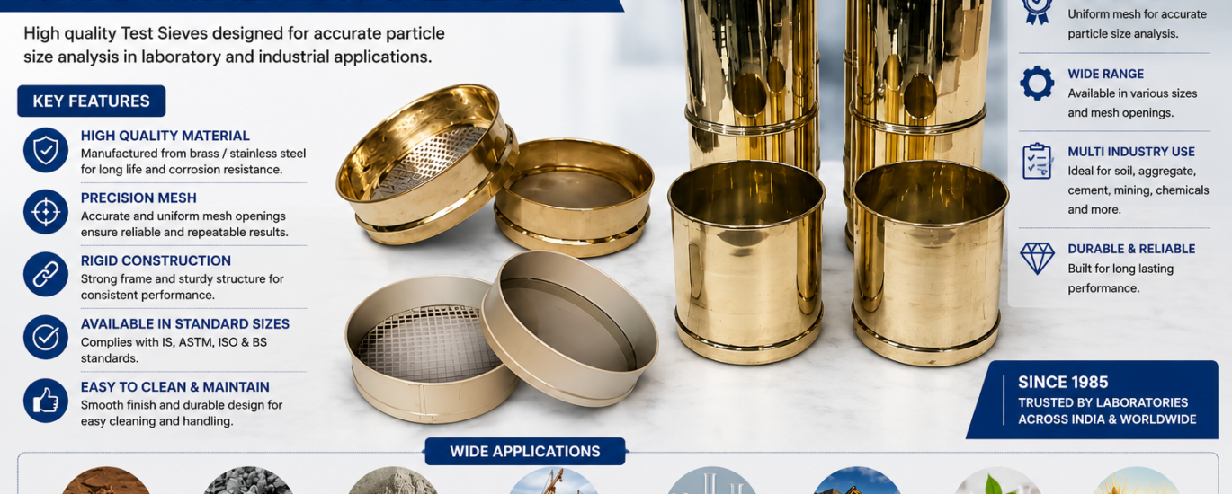 Test Sieves for accurate particle size analysis in soil, aggregate, cement and laboratory testing by Sethi Instruments.