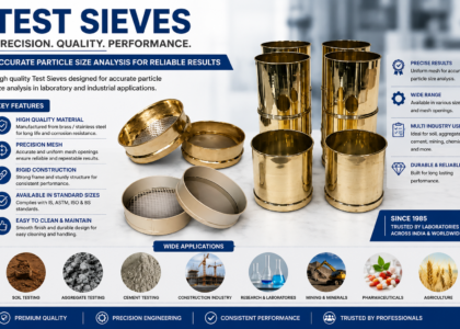 Test Sieves for accurate particle size analysis in soil, aggregate, cement and laboratory testing by Sethi Instruments.